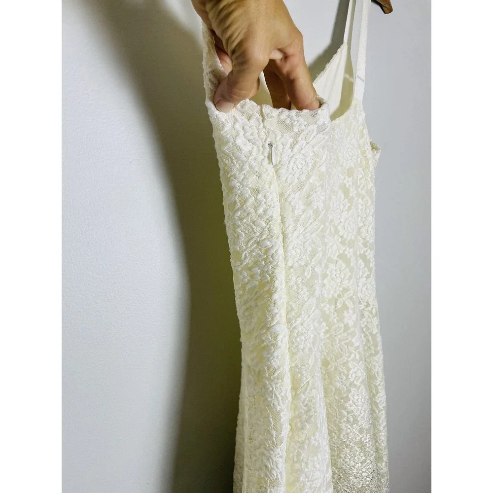 Free People Cream Lace Metallic Ombré Fit And Flare Dress. Large.‎ Bridal.